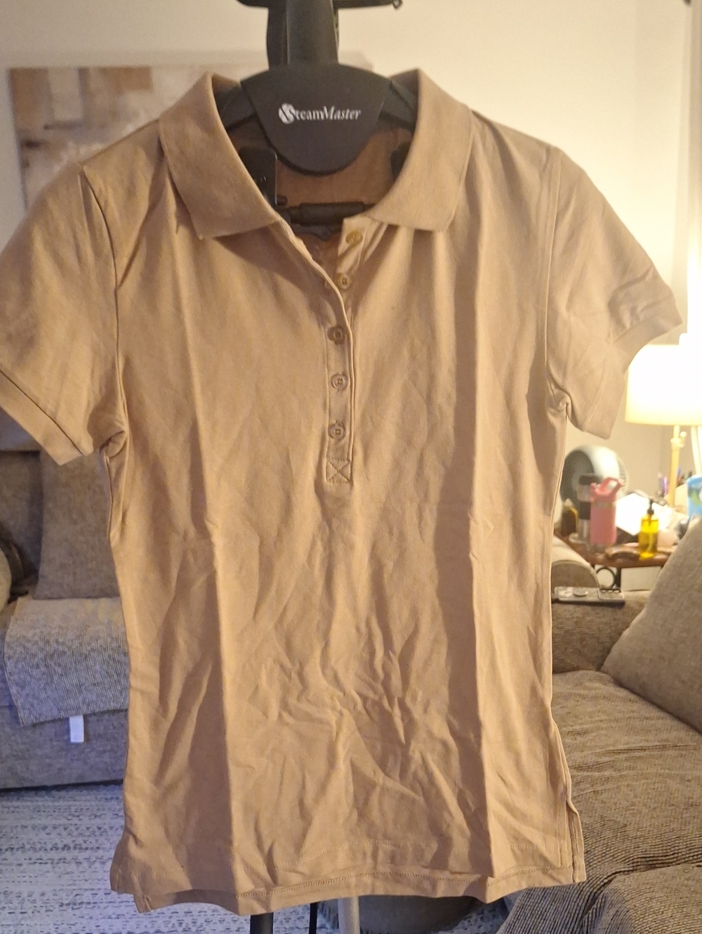 Active Basic Women's Button-Front Polo Shirt - Tan